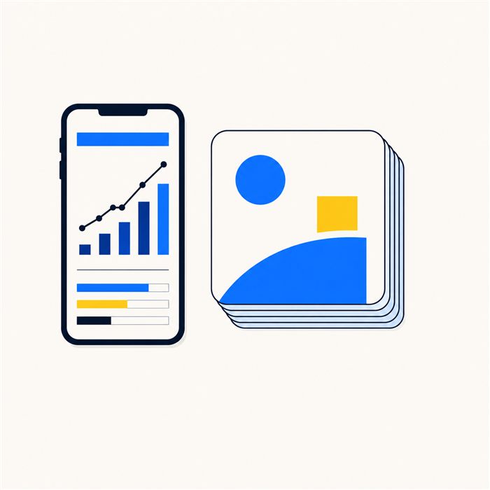 Un téléphone affichant un tableau de bord de statistiques, à côté d'une pile de plaques.